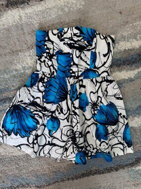 Necessary Objects White/Blue/Black Strapless Mini Dress